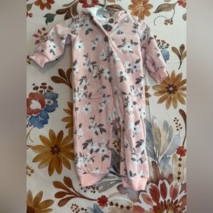 Carters 6M Light Pink Floral Faux Sherpa Lined Winter Coverall Jumpsuit